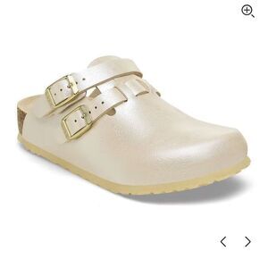 Birkenstock Kids Cream Sandals with Gold Buckles